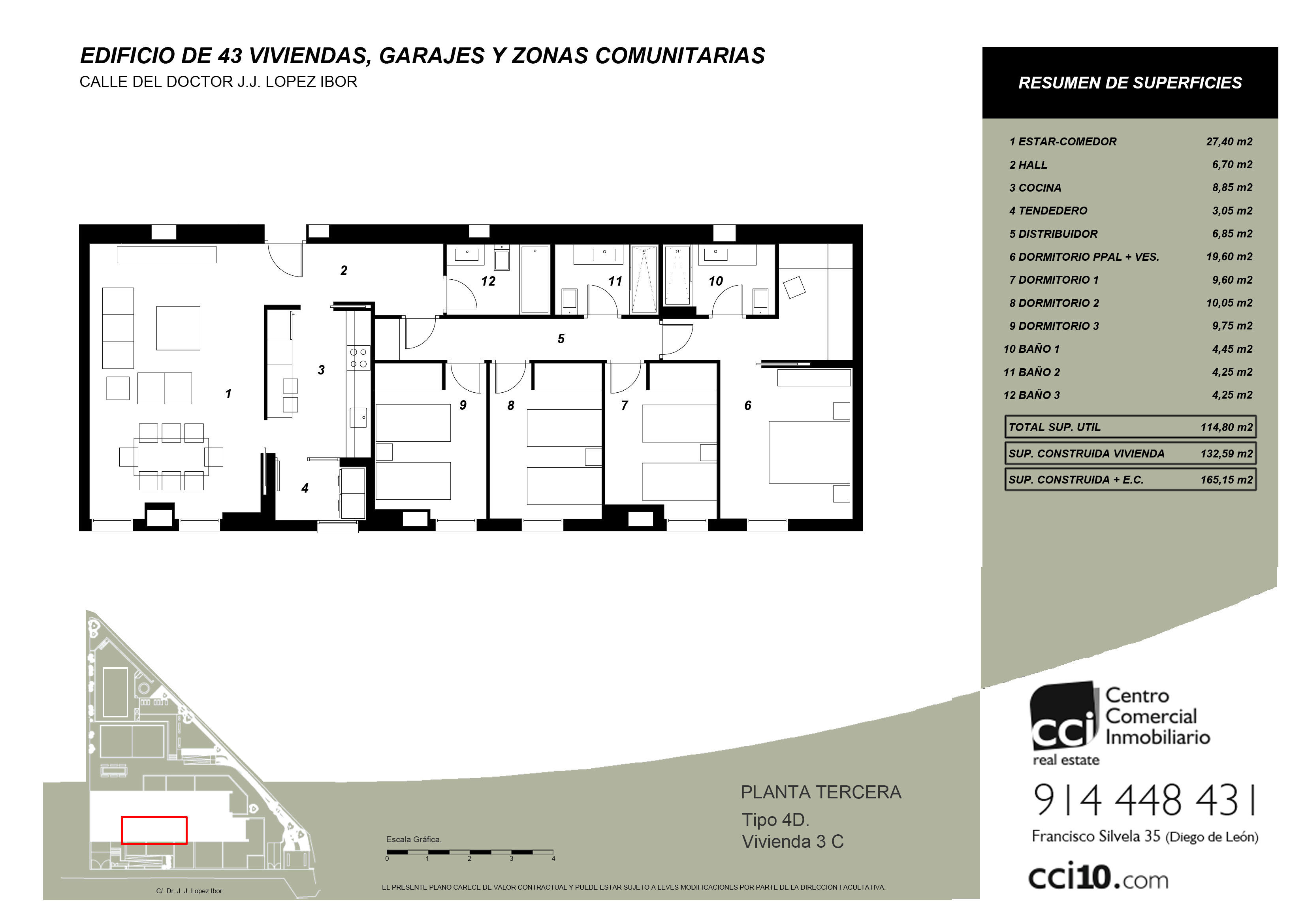 Plano casas puerta de hierro Madrid de 4 dormitorios