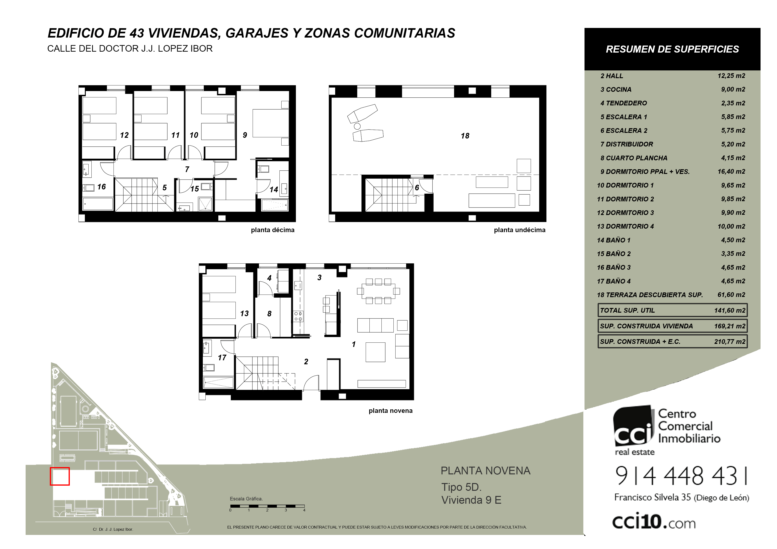 Plano ático puerta de hierro Madrid de 5 dormitorios con terraza