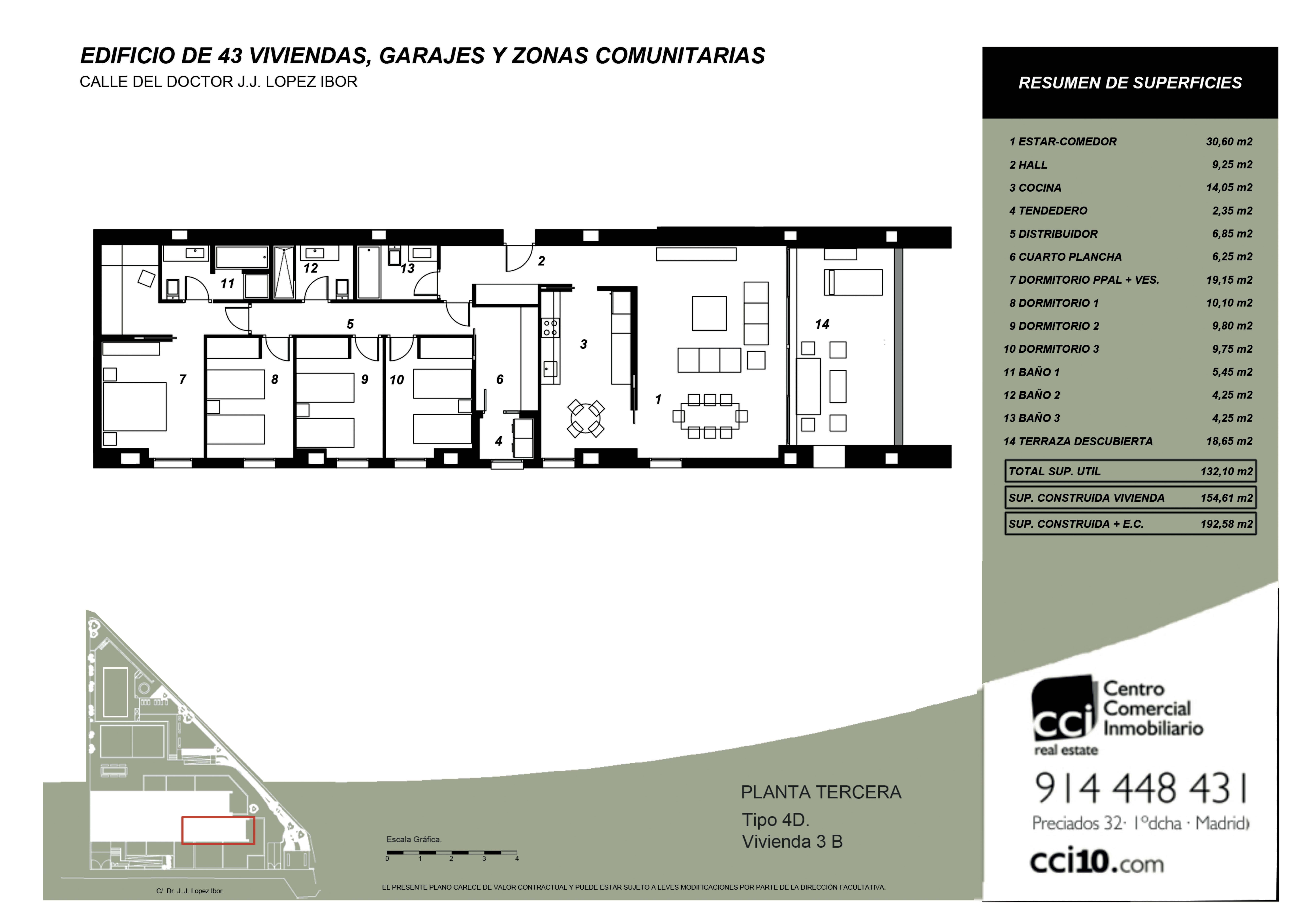 Plano casas puerta de hierro Madrid de 4 dormitorios con terraza